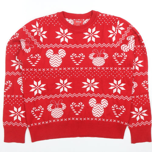 Disney Womens Red Christmas Mickey Mouse Pullover Jumper Size M