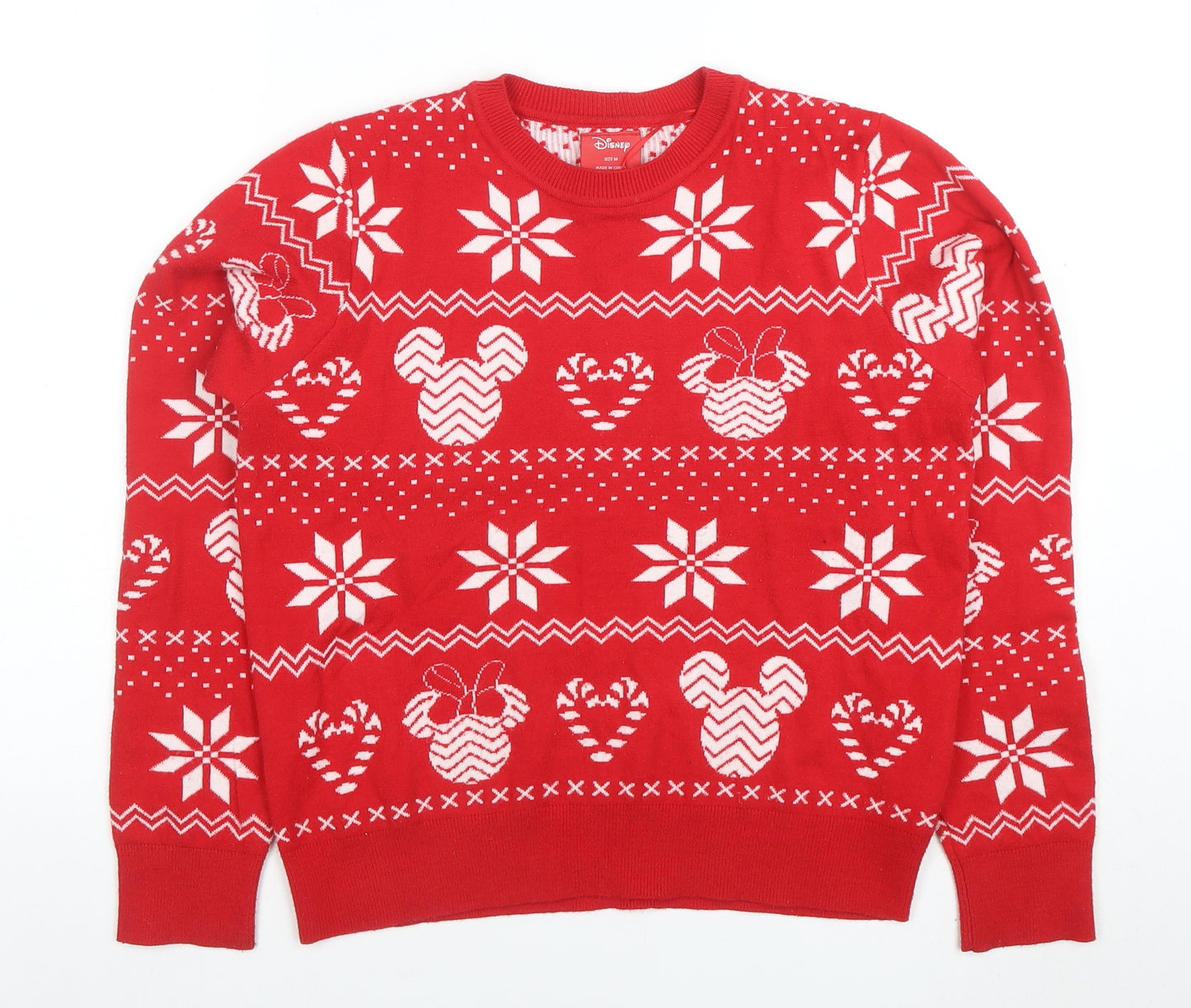 Disney Womens Red Christmas Mickey Mouse Pullover Jumper Size M