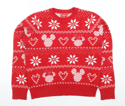 Disney Womens Red Christmas Mickey Mouse Pullover Jumper Size M