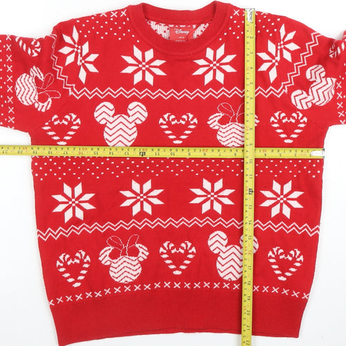 Disney Womens Red Christmas Mickey Mouse Pullover Jumper Size M