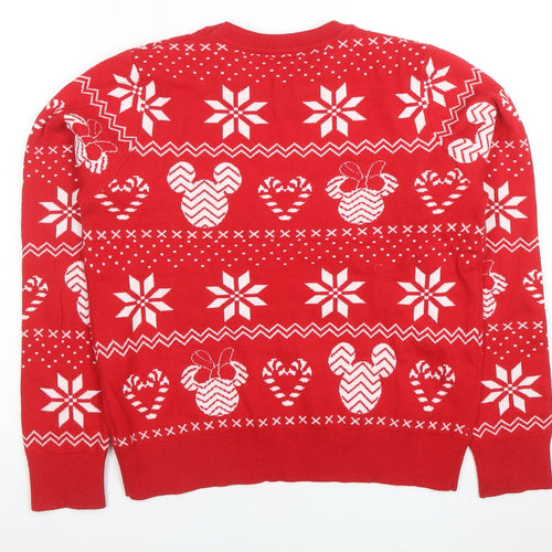 Disney Womens Red Christmas Mickey Mouse Pullover Jumper Size M