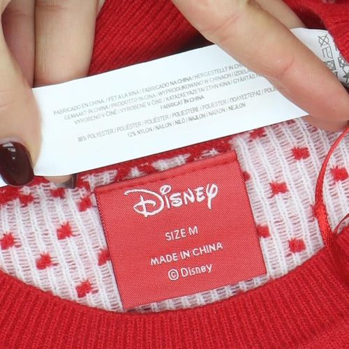 Disney Womens Red Christmas Mickey Mouse Pullover Jumper Size M