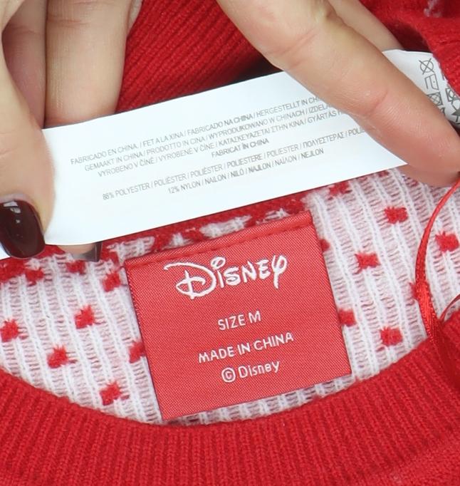 Disney Womens Red Christmas Mickey Mouse Pullover Jumper Size M