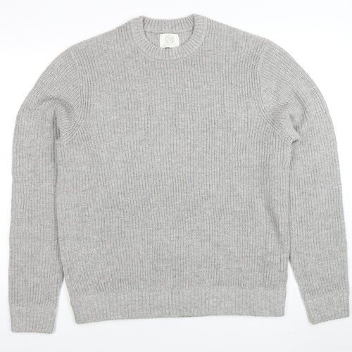 Marks and Spencer Mens Grey Lambswool Blend Crew Neck Jumper L