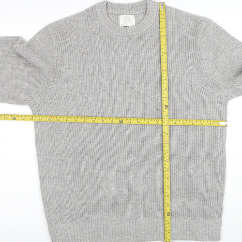 Marks and Spencer Mens Grey Lambswool Blend Crew Neck Jumper L