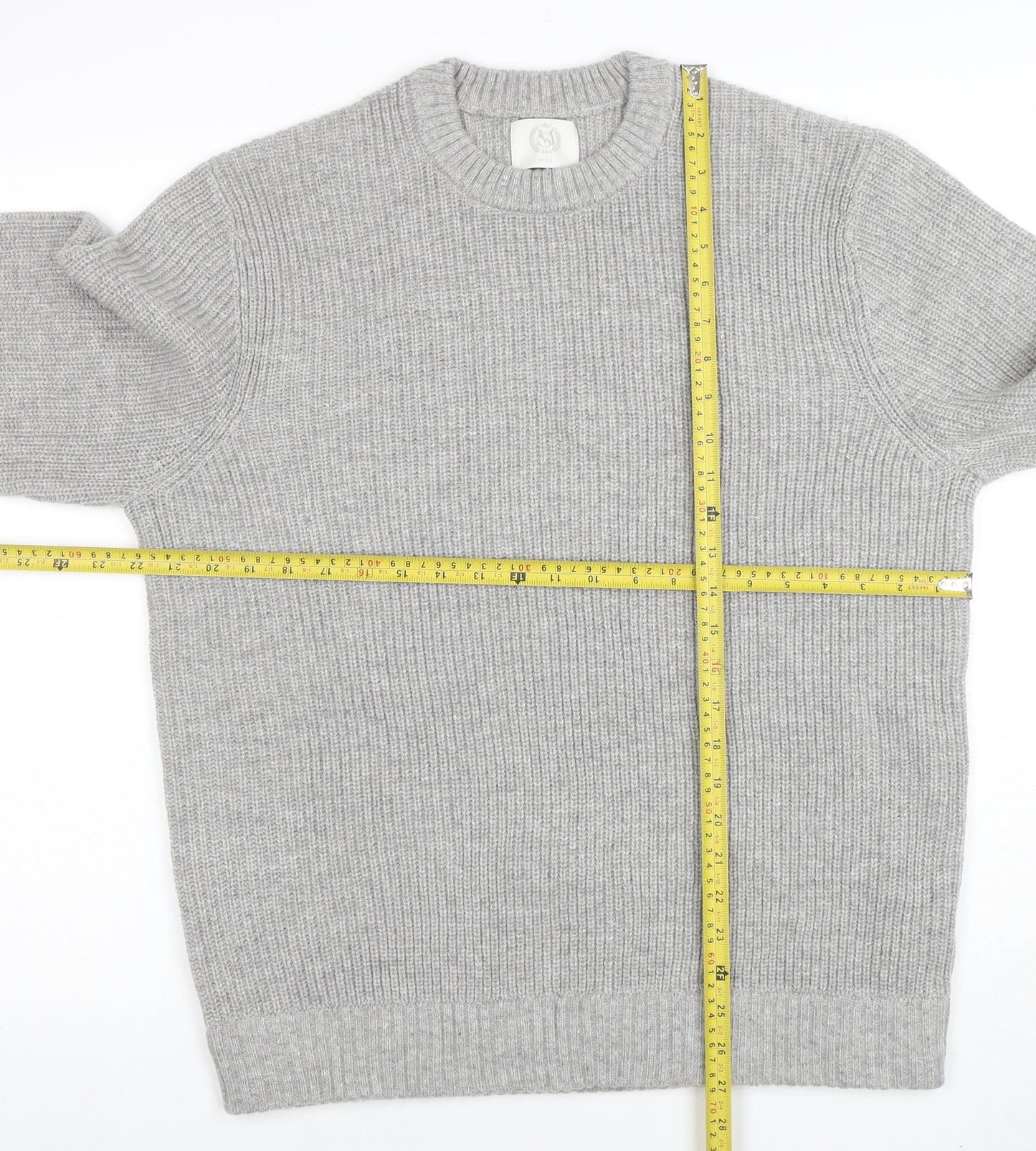 Marks and Spencer Mens Grey Lambswool Blend Crew Neck Jumper L