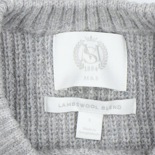 Marks and Spencer Mens Grey Lambswool Blend Crew Neck Jumper L