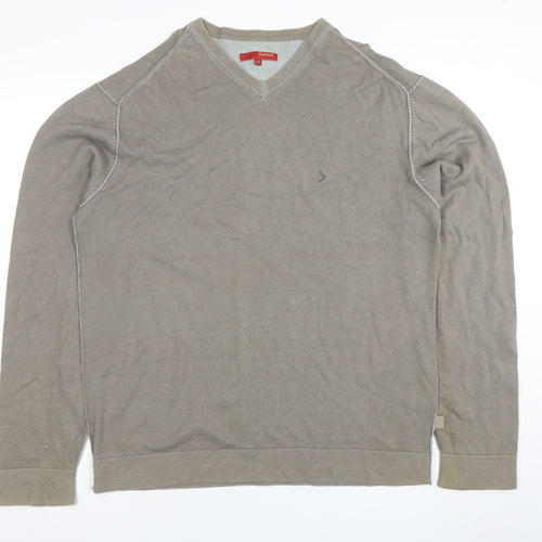 Sonneti Men’s Brown V-Neck Cotton Blend Jumper 2XL Casual Knit