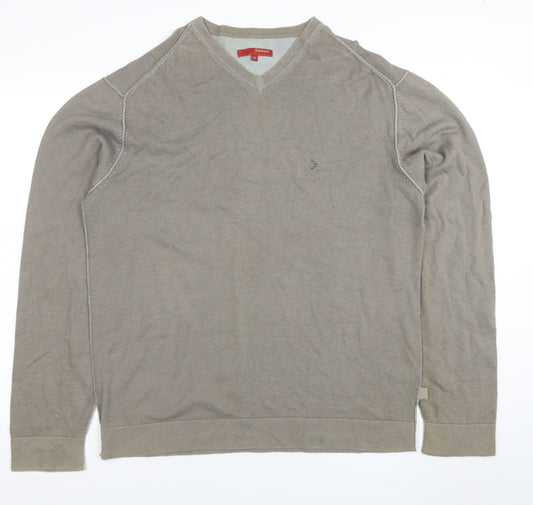 Sonneti Men’s Brown V-Neck Cotton Blend Jumper 2XL Casual Knit