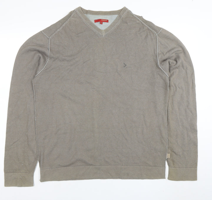 Sonneti Men’s Brown V-Neck Cotton Blend Jumper 2XL Casual Knit
