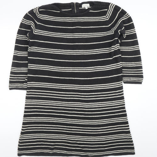 Monsoon Women’s Black Stripe Knit Shift Dress M 3/4 Sleeve