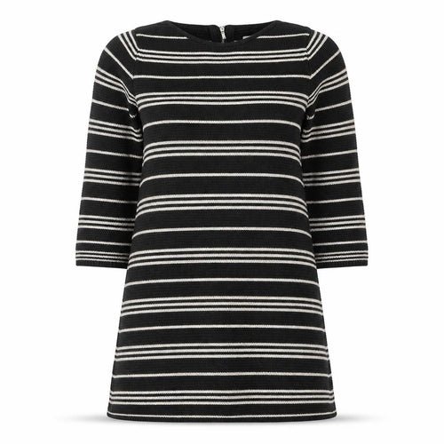 Monsoon Women’s Black Stripe Knit Shift Dress M 3/4 Sleeve