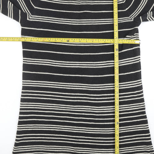 Monsoon Women’s Black Stripe Knit Shift Dress M 3/4 Sleeve