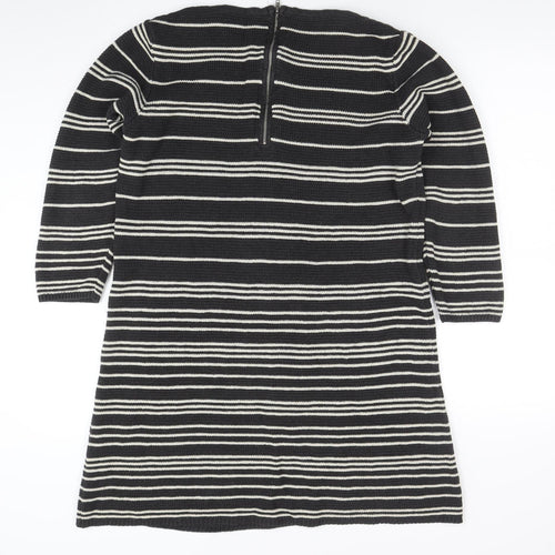 Monsoon Women’s Black Stripe Knit Shift Dress M 3/4 Sleeve