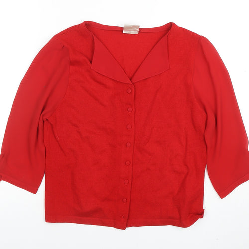 Minuet Women Red Size 14 Collared Button Cardigan