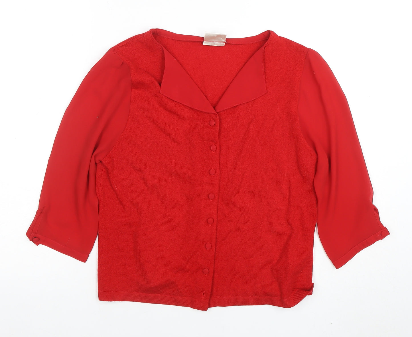 Minuet Women Red Size 14 Collared Button Cardigan