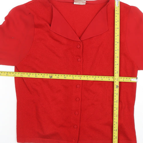 Minuet Women Red Size 14 Collared Button Cardigan