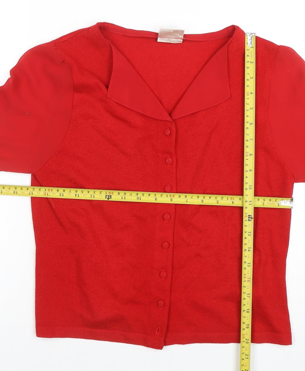 Minuet Women Red Size 14 Collared Button Cardigan