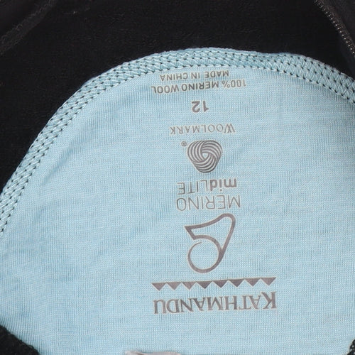Kathmandu Women Black Merino Wool 1/2 Zip Pullover Hoodie Size 12