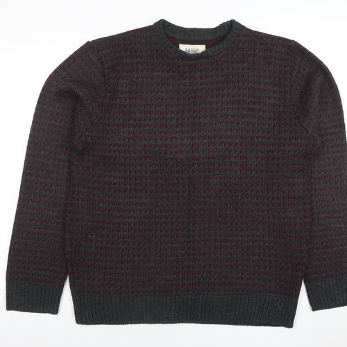 George Men's Grey Geometric Knit Acrylic Pullover Jumper Medium