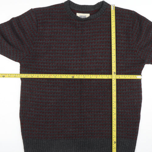 George Men's Grey Geometric Knit Acrylic Pullover Jumper Medium