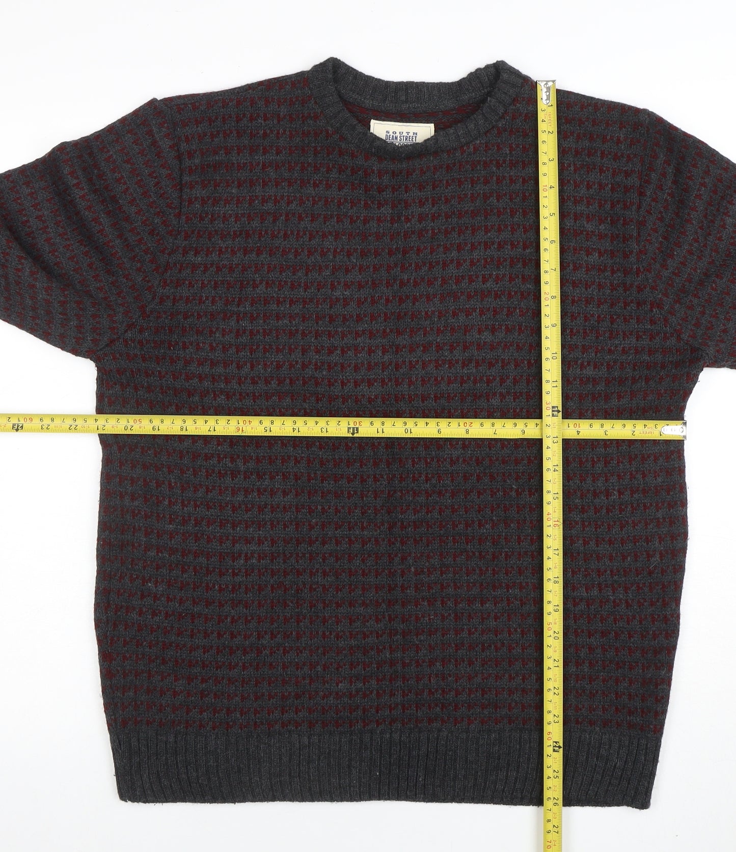 George Men's Grey Geometric Knit Acrylic Pullover Jumper Medium