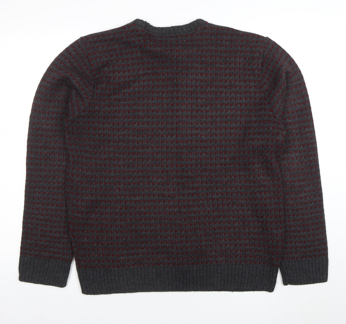 George Men's Grey Geometric Knit Acrylic Pullover Jumper Medium