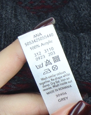 George Men's Grey Geometric Knit Acrylic Pullover Jumper Medium