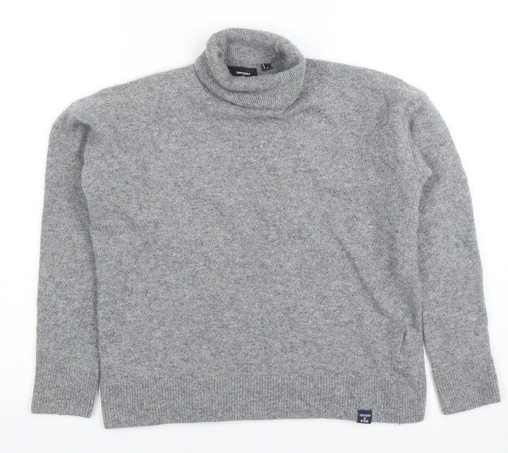 Superdry Womens Grey Wool Roll Neck Jumper Size 8