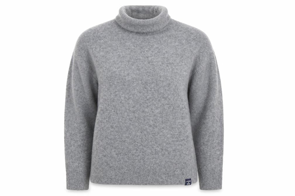 Front view of Superdry women’s grey wool roll neck jumper, size UK 8