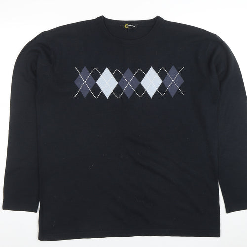 Cutting Edge Mens Blue Argyle Knit Crew Neck Acrylic Jumper M