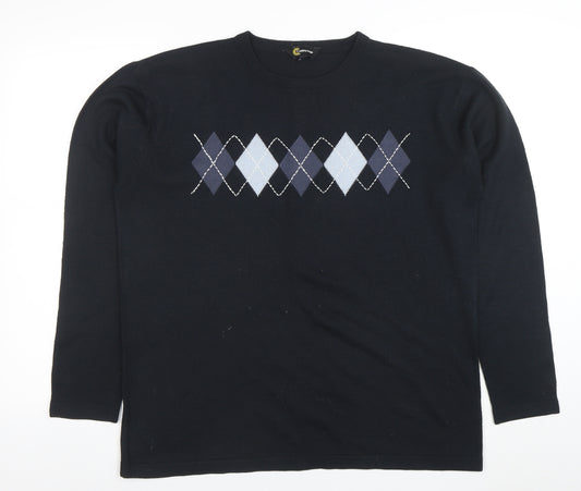 Cutting Edge Mens Blue Argyle Knit Crew Neck Acrylic Jumper M
