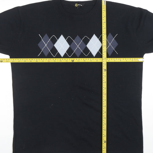 Cutting Edge Mens Blue Argyle Knit Crew Neck Acrylic Jumper M