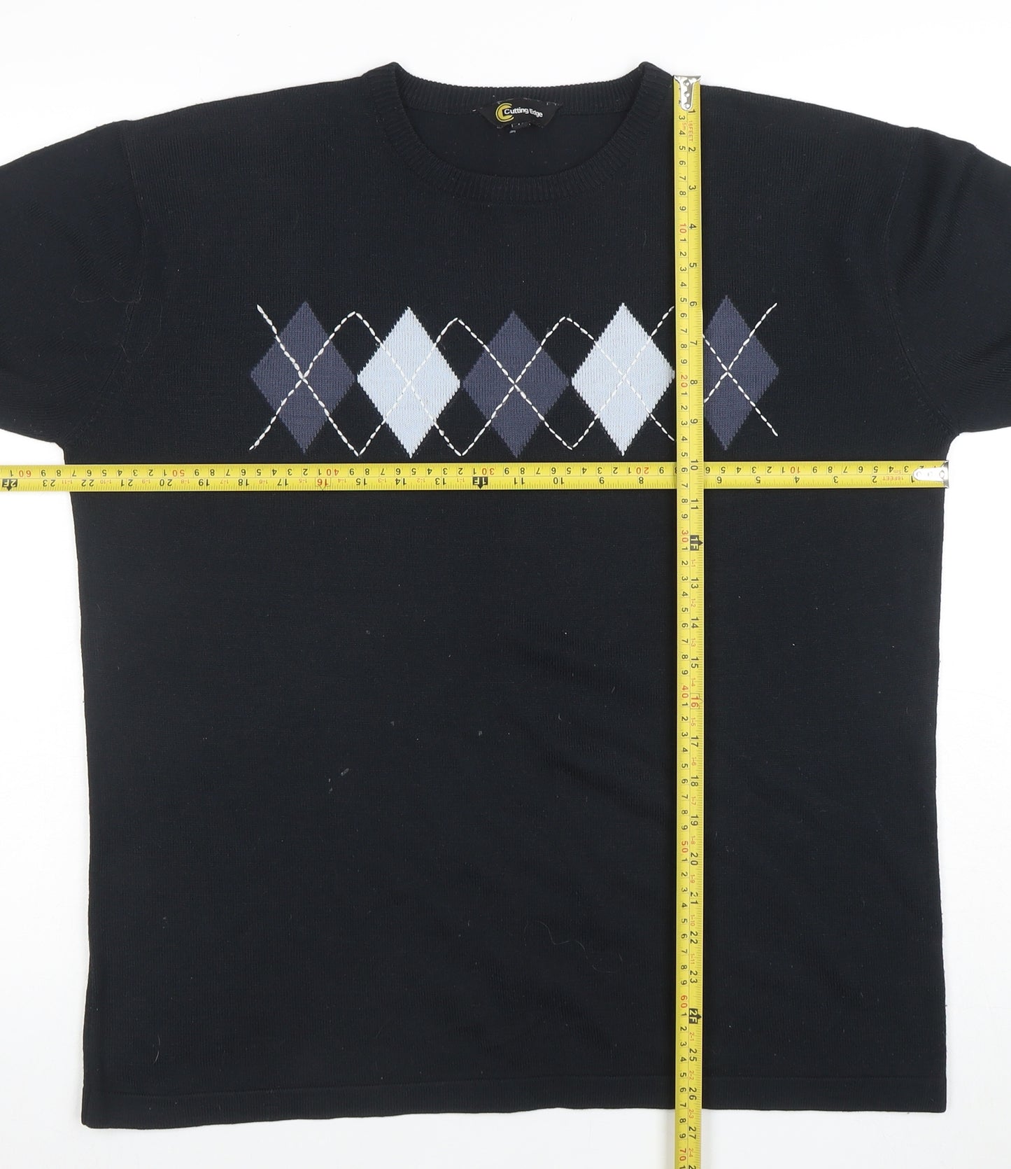 Cutting Edge Mens Blue Argyle Knit Crew Neck Acrylic Jumper M