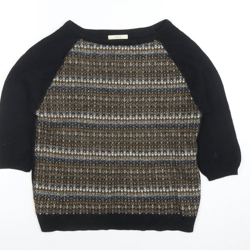 Sessùn Women's Black Striped Wool Blend 3/4 Sleeve Pullover Jumper M