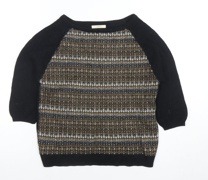Sessùn Women's Black Striped Wool Blend 3/4 Sleeve Pullover Jumper M