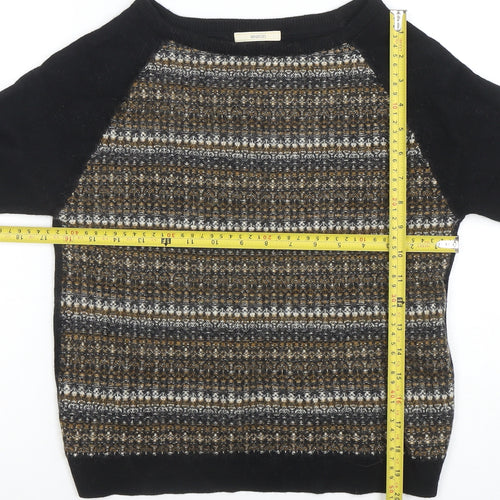 Sessùn Women's Black Striped Wool Blend 3/4 Sleeve Pullover Jumper M