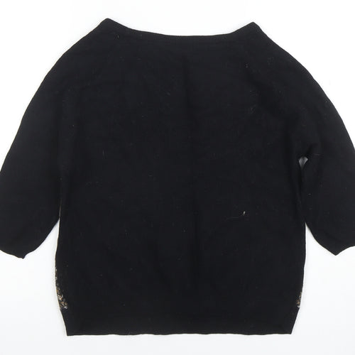 Sessùn Women's Black Striped Wool Blend 3/4 Sleeve Pullover Jumper M