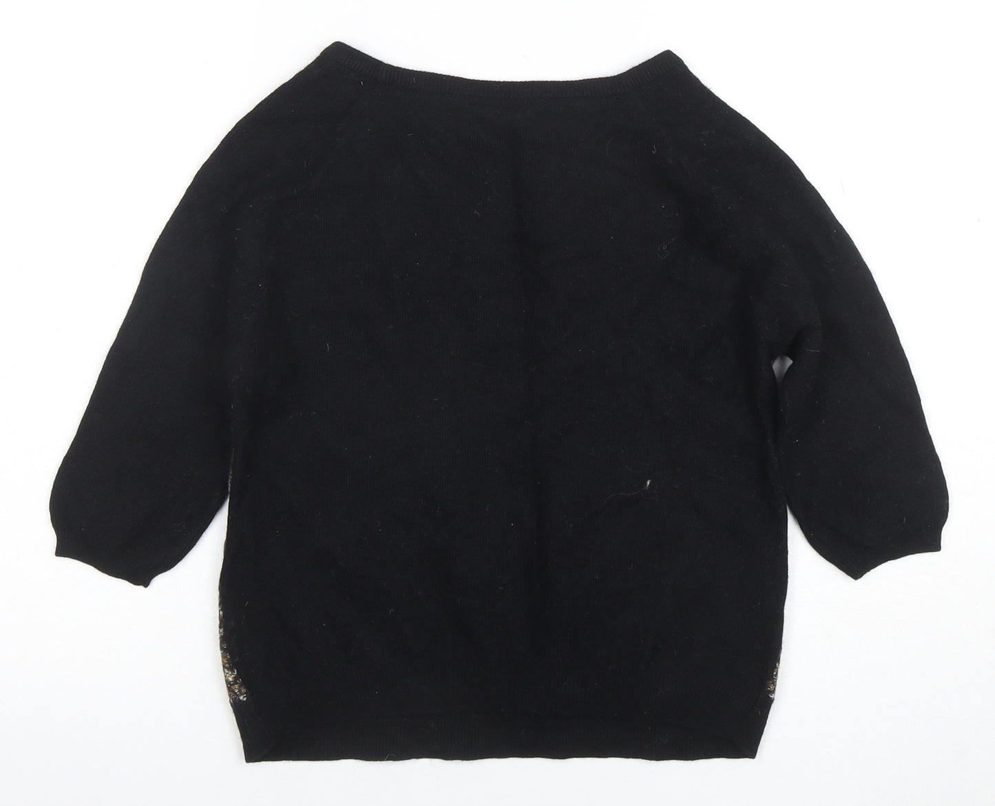 Sessùn Women's Black Striped Wool Blend 3/4 Sleeve Pullover Jumper M