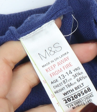 Marks and Spencer Teens Blue Open Knit Belted Cardigan XS