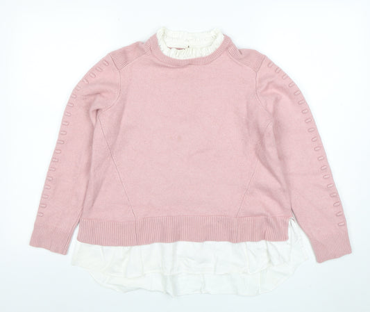 Ted Baker Women's Pink Wool Cashmere Ruffle Collar Pullover Jumper Size 14