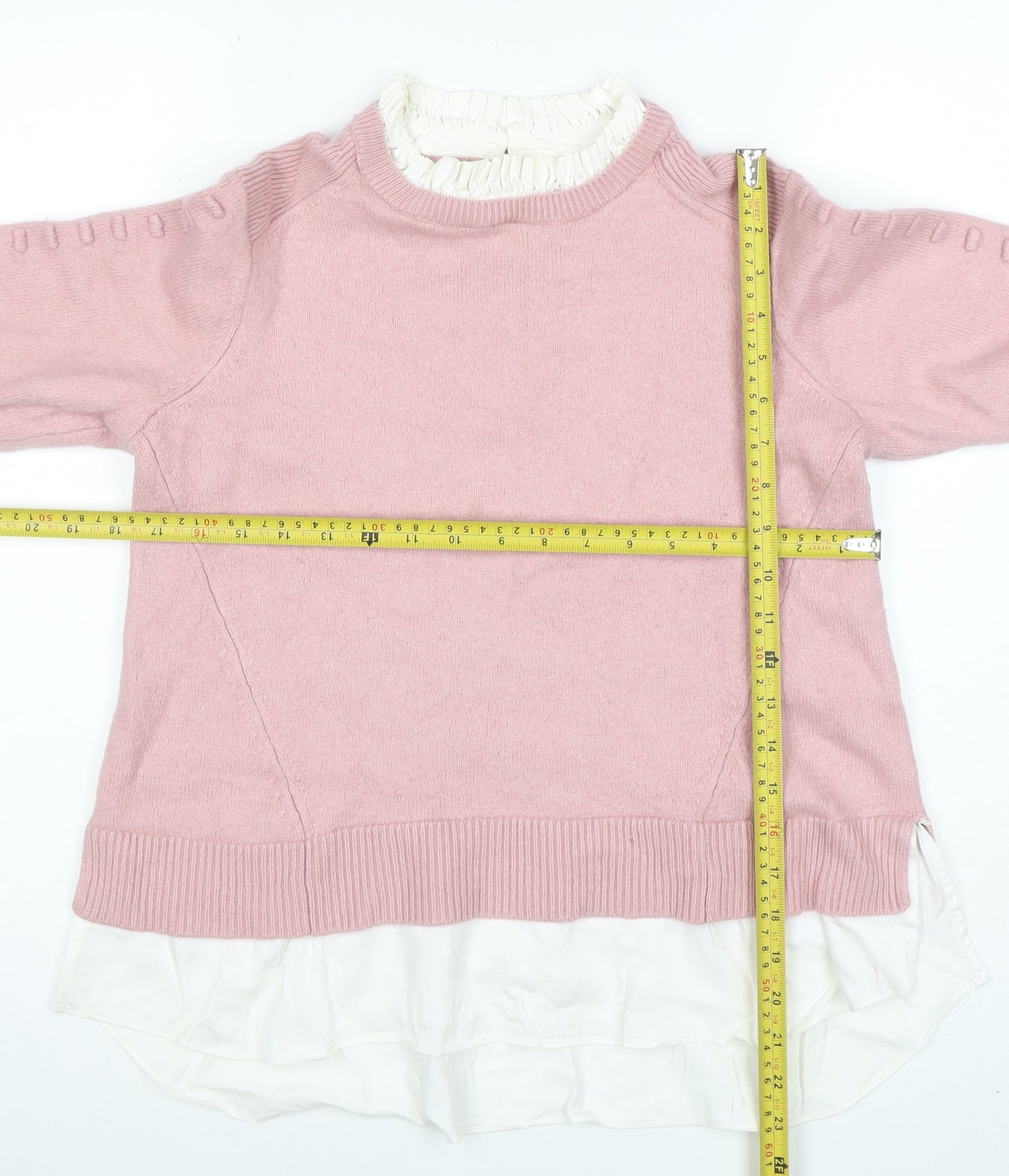 Ted Baker Women's Pink Wool Cashmere Ruffle Collar Pullover Jumper Size 14