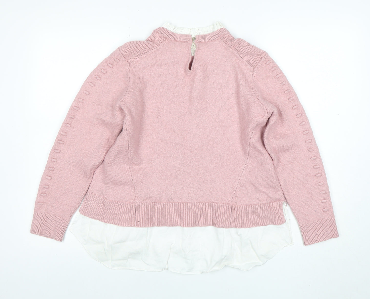 Ted Baker Women's Pink Wool Cashmere Ruffle Collar Pullover Jumper Size 14