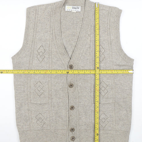 Long Dai Men's Beige Wool V-Neck Argyle Button Vest 2XL