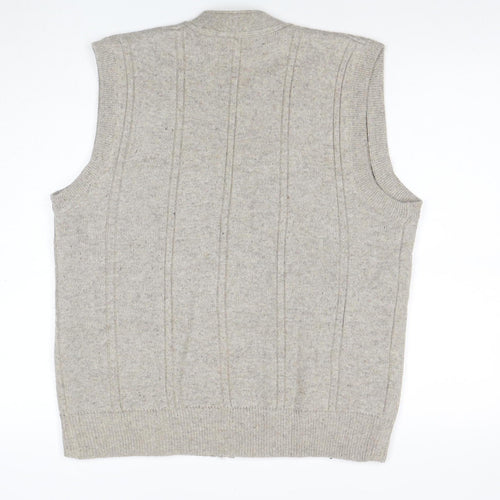 Long Dai Men's Beige Wool V-Neck Argyle Button Vest 2XL