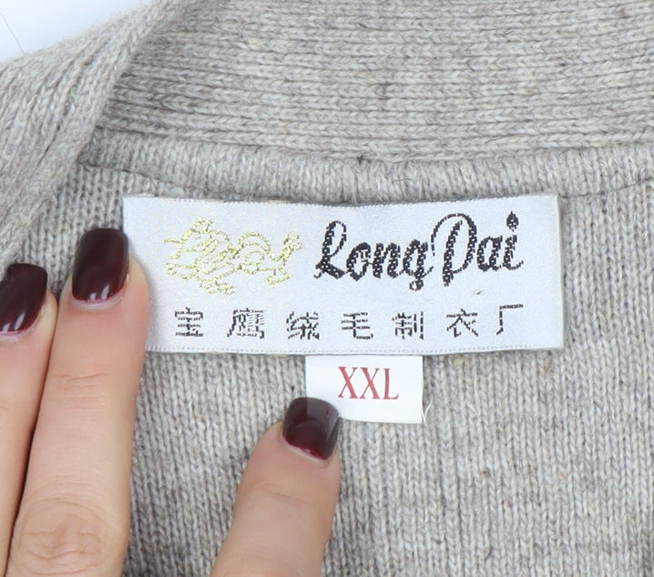 Long Dai Men's Beige Wool V-Neck Argyle Button Vest 2XL