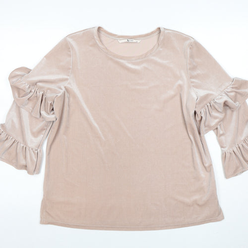 Tu Woman Beige Velvet Ruffle Sleeve Blouse Size 14