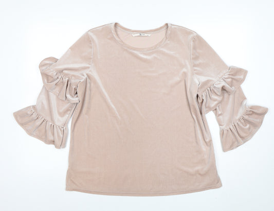 Tu Woman Beige Velvet Ruffle Sleeve Blouse Size 14