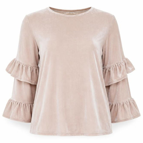 Tu Woman Beige Velvet Ruffle Sleeve Blouse Size 14