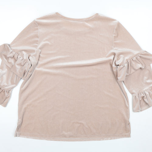 Tu Woman Beige Velvet Ruffle Sleeve Blouse Size 14